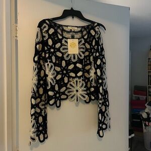Black and White Floral Crochet Top